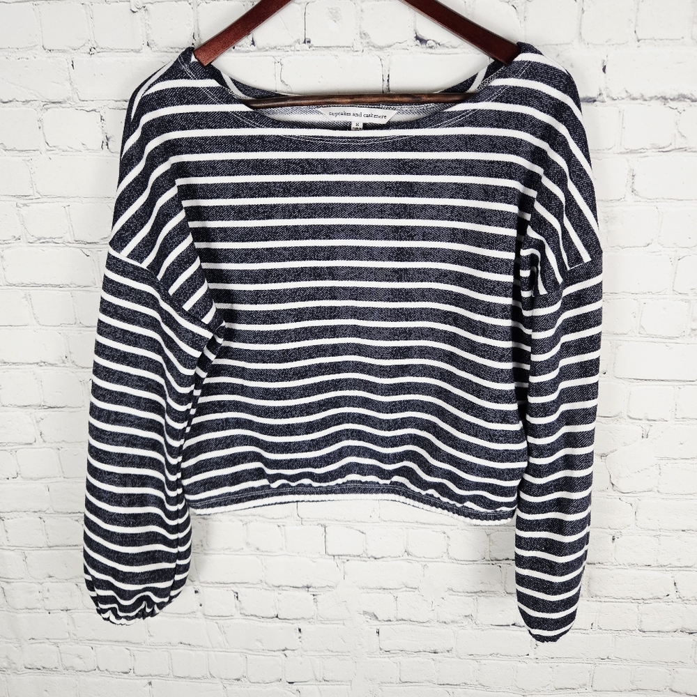 CUPCAKES & CASHMERE ANTHRO | striped cropped boat neck top